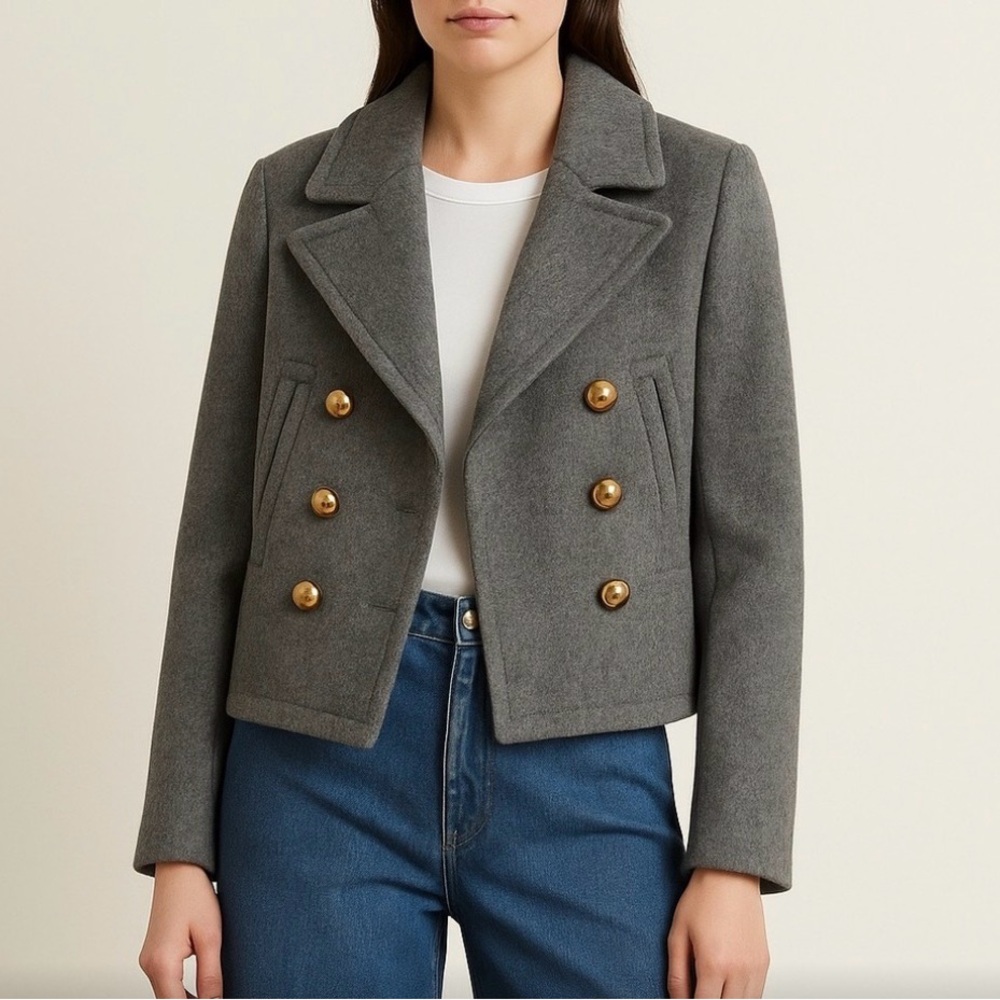 Coach Heavy Wool Gray Double-Breasted Peacoat Jacket, EUC, S